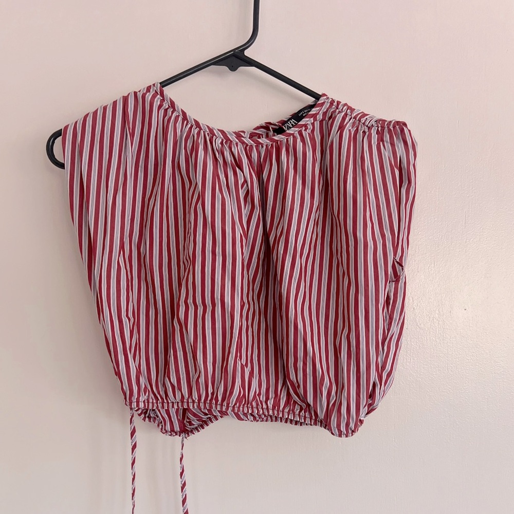 Zara cotton stripe side tie crop top